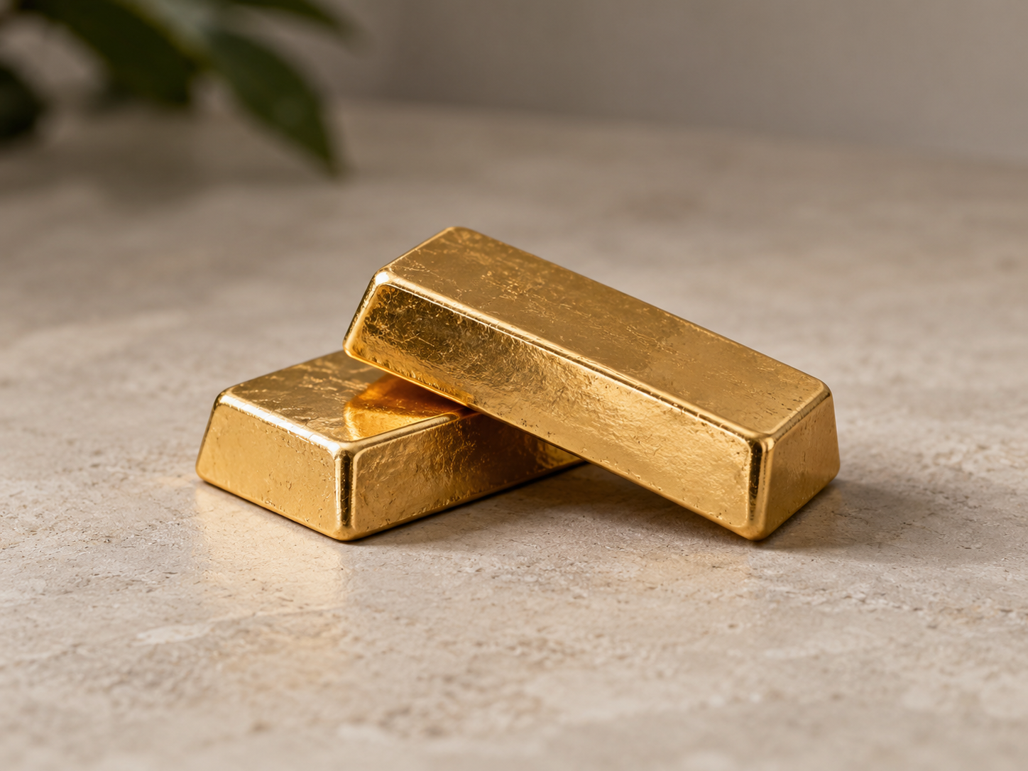 Immagine illustrativa di due lingotti d’oro su una superficie chiara.